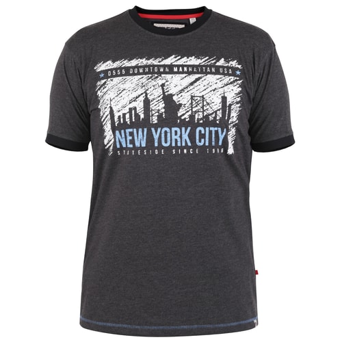D555 Downland New York Stateside Printed Ringer T-Shirt Charcoal